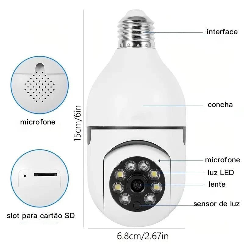 Câmera de segurança wi-fi 360 Encaixe Lampada